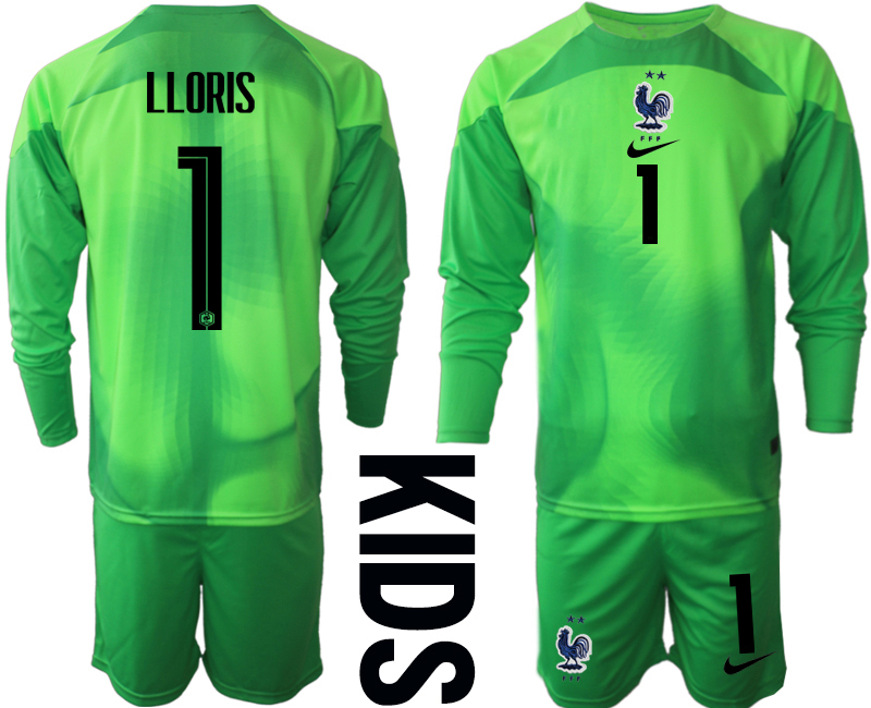 Cheap Youth 2022 World Cup National Team France green goalkeeper long sleeve 1 Soccer Jersey